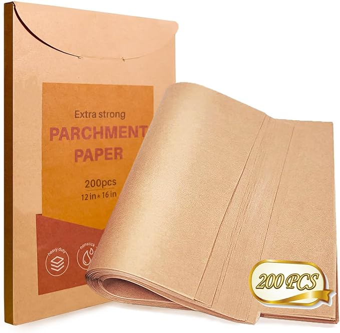 200pcs Unbleached Parchment Paper Sheets, 12x16In Precut Cooking Paper Liners for Baking Sheets, Air Fryer, Microwave, Grilling, Oven, Non-Stick,Non-Toxic, Oil Proof, Food Grade