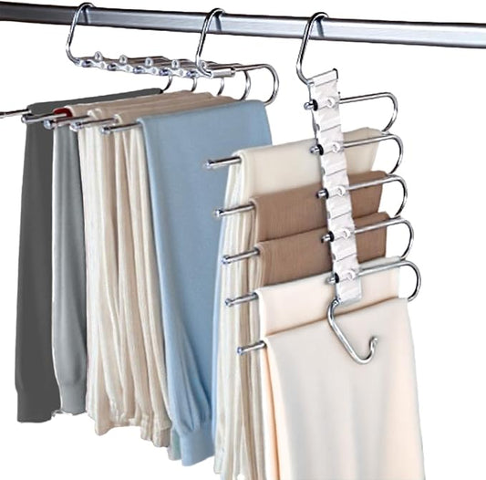 Upgrade Pant Hangers Space Saving, Non Slip Stainless Steel Multifunctional Pants Rack S-Type Clothes Pant Closet Hanger Organizer with Hooks for Pants Jeans Trousers Scarf Skirts (Pure White, 4 Pack)