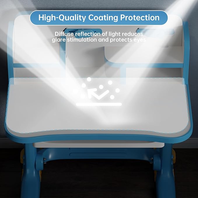 Kids Desk and Chair Set, Height Adjustable Child's School Study Writing Tables, Kids Desk with Bookstand and Storage Drawer, Widened Desktop with Desktop for Boys and Girls