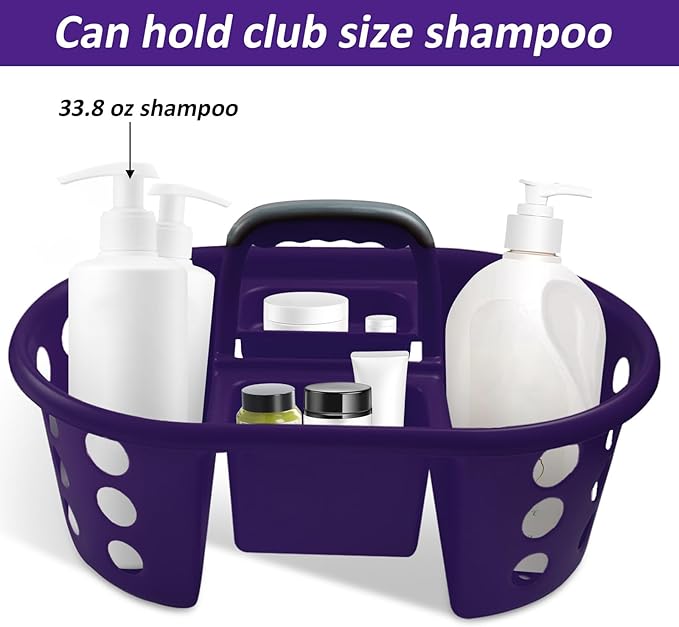 Large Shower Caddy Portable 2PC - Made in USA Plastic Jumbo Size Dorm Storage Candy Tote with Handle Shower Organizer for Bathroom, Pantry, Kitchen, College Dorm, Purple