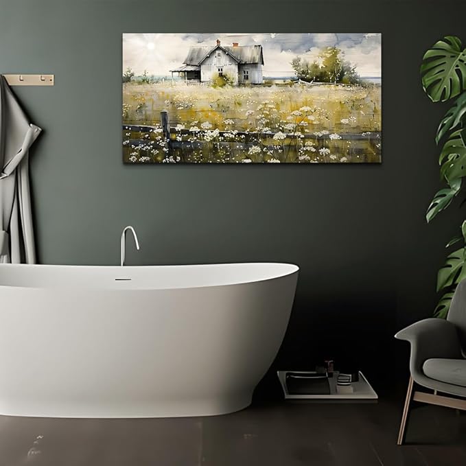 FUHAIHUA Framed Wall Decor Living Room Aesthetic Canvas Wall Art For Bedroom Office Wall Decorations Rural Landscape Paintings Farmhouse Watercolor Pictures Mural Artwork Room Home Decor 20x40 In