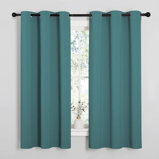 NICETOWN Thermal Insulated Solid Grommet Blackout Curtains/Drapes/Panels for Dining Room (Sea Teal, 1 Pair, 42 by 63-Inch)