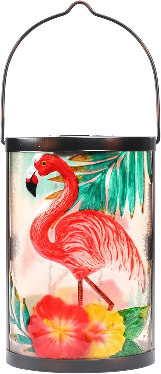 Hanging Solar Lantern Outdoor Waterproof Flamingo Solar Lights Glass Tabletop Decorative Lamp for Outdoor Patio Garden Outside Yard Decor