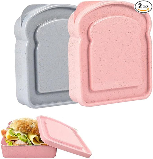 NADUSEP Sandwich Containers, Sandwich Containers for Lunch Boxes Plastic Toast Shape Food Storage Sandwich Box with Lid, BPA Free and Reusable, Microwave Safe, for Adults (Pink Grey)