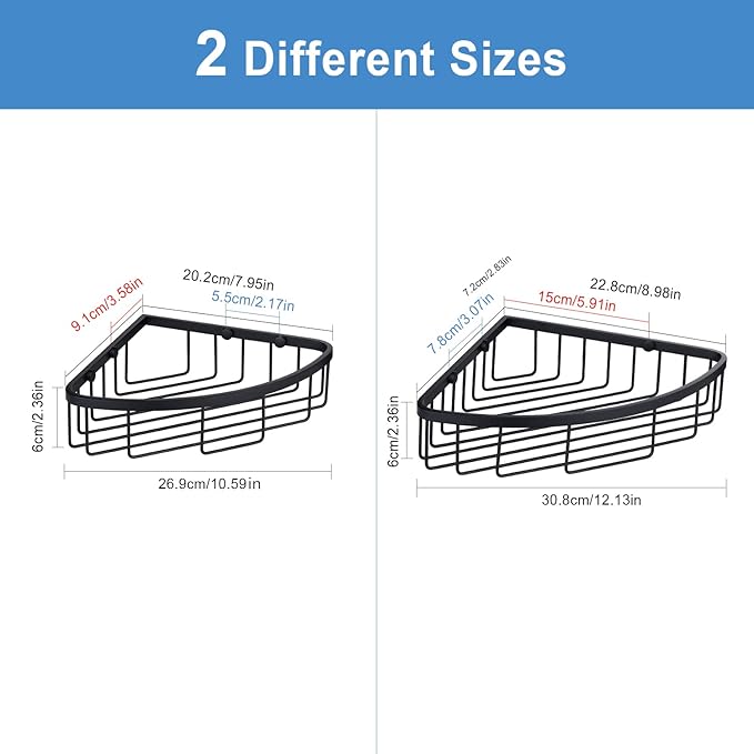 Corner Shower Caddy Organizer, SUS304 Stainless Steel Heavy Duty Rust-Proof Shelf, Wall Mounted Storage Rack for Bathroom, 2 Packs Matte Black