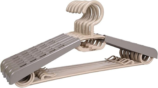 6-Pack Heavy Duty Plastic Extra-Wide Arm 15"-23" Suits Clothes Hangers with Swivel Hooks,Perfect for Coat,Jacket,Dress,Shirt,Trousers or Closet Space Saving,Grey&Tan