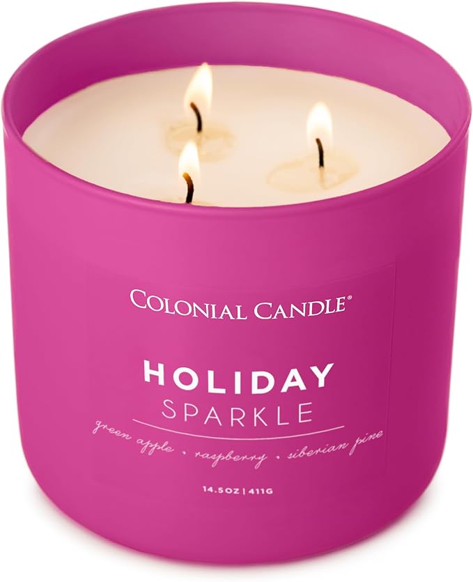 Colonial Candle Holiday Sparkle Scented Jar Candle, Pop of Color Collection, 3 Wick, Purple, 14.5 oz - Up to 60 Hours Burn