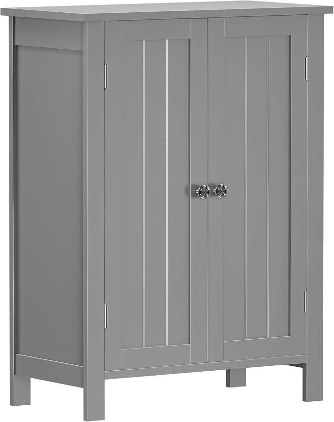 ZENY Bathroom Floor Storage Cabinet with Double Door + Adjustable Shelf, Wooden Organizer Cabinet for Living Room, Bathroom, Bedroom, Modern Home Furniture (Gray)
