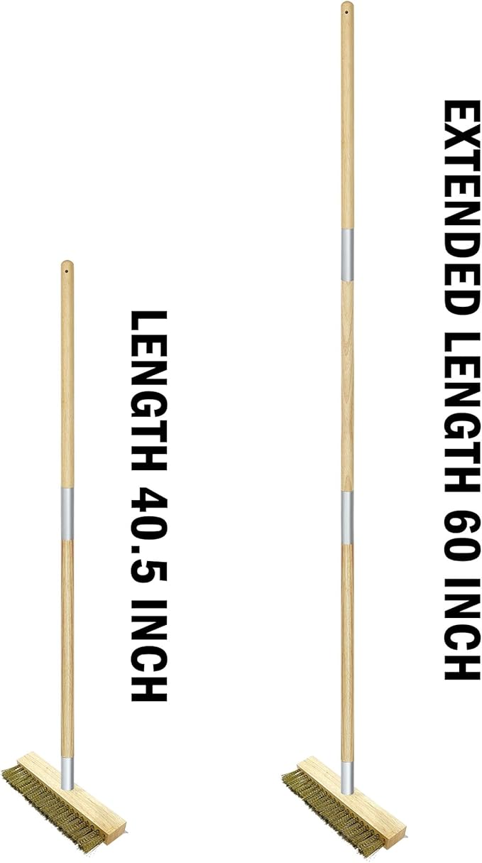 Pizza Oven Brush Brass Bristles with Steel Scraper 60 Inch Long Wood Handle Outdoor Pizza Oven Tool