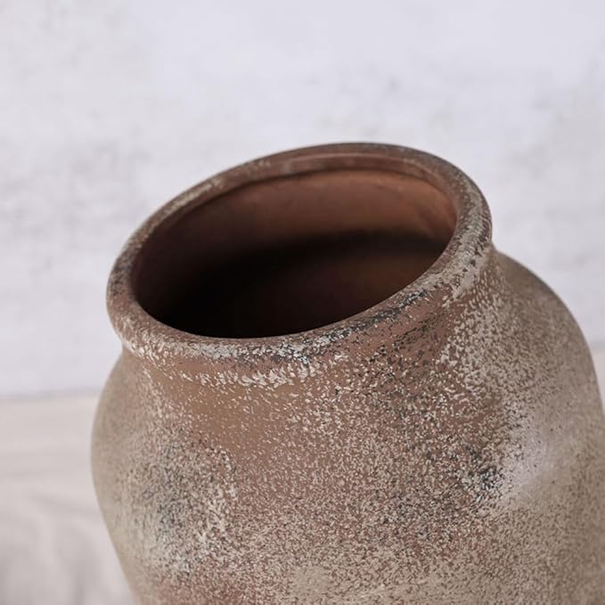 Rustic Farmhouse Ceramic Vase, 9.8" Tall Vintage Pottery Vases, Terracotta Decorative Boho Pampas Flower Vase, Suitable for Home Decor Living Room Entryway Table Bookshelf Mantle Shelf Decor