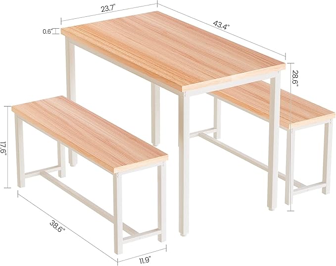 Dining Room Table Set with 2 Benches, Farmhouse Dining Table Set for 4, Wood Breakfast Dinner Table Set for Breakfast Nook Small Spaces, Beige