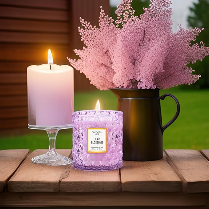 Chloefu LAN Lilac Blossoms Scented Candle, Highly Floral Fragranced Candle, Natural Soy Wax Candle Gift, Candles Gifts for Women, 55 Hours Long Burning, Home Decorative, 8.1 oz