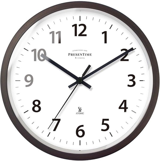 Presentime & Co 12" Atomic Wall Clock, Silent no Ticking, Automatically Sets Itself and Adjust to Daylight Saving Time by WWVB - Oil Rubbed Bronze Finish. (Home Office)