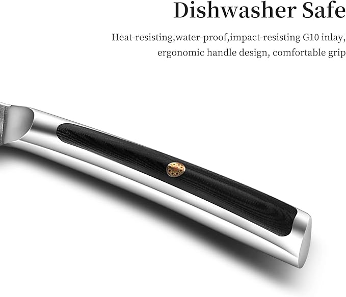 Sunnecko Damascus Steak Knives Set of 4 Serrated, Japanese VG10 Stainless Steel Steak knives Dishwasher Safe, 5 Inch Steak Knives G10 Handle with Gift Box