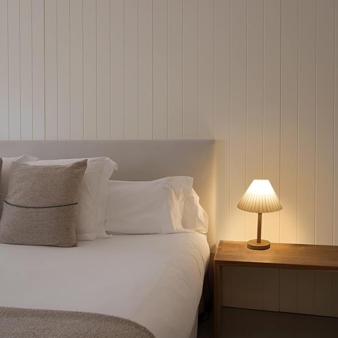 Zenply Small Table Lamp, Bedside Nightstand Mini Lamp for Bedroom Living Room Side Table Small Spaces, Pleated Aesthetic Vintage Lamp Warm White LED Bulb Included