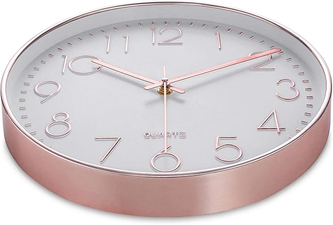 Bernhard Products Rose Gold Wall Clock 12 Inch Silent Non-Ticking Quality Quartz Battery Operated Easy to Read Decorative Modern Design for Home/Office/Kitchen/Bedroom/Living Room (Rose Gold)