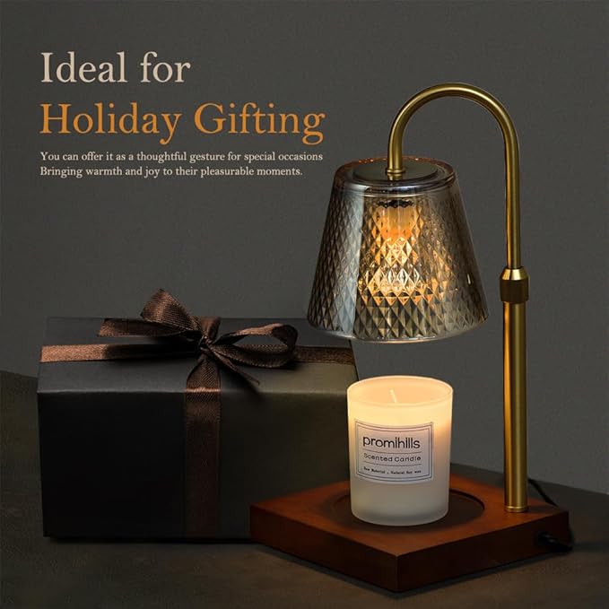 Candle Warmer Lamp: Adjustable Height, Dimmer, and On/Off Timer (8H/4H/2H) - an Elegant and Creative Gift, Fits Various Sizes of Scented Candles (Amber)