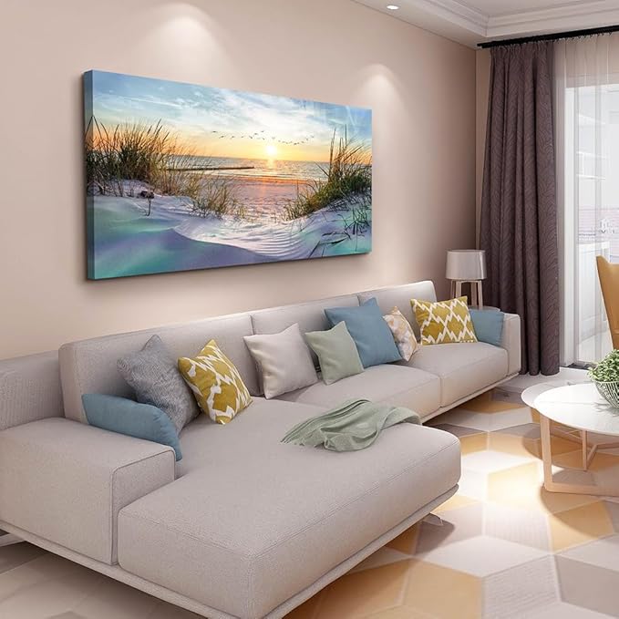 Wapluam Large Canvas Wall Art For Living Room Wall Decor For Office Bedroom Decorations Sea Beach Wall Paintings Prints Artwork Ocean Seascape Scenery Pictures Modern Home Decor Art Work 60X30 in