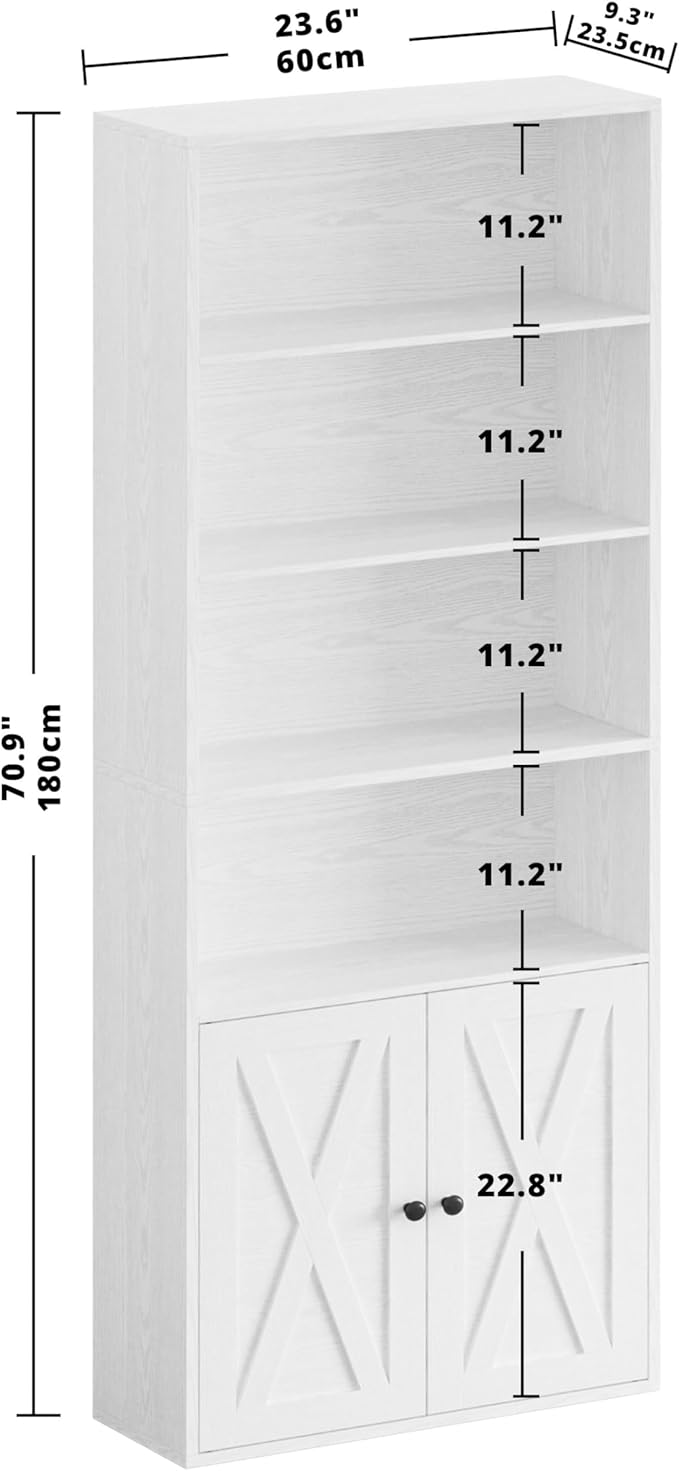 IRONCK Industrial Bookshelves and Bookcases with Doors Floor Standing 6 Shelf Display Storage Shelves 70 in Tall Bookcase for Home Office, Living Room