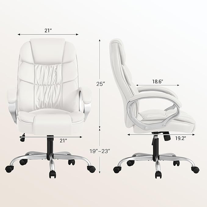 Homall Office Chair High Back Computer Desk Chair, PU Leather Adjustable Height Modern Executive Swivel Task with Padded Armrests and Lumbar Support (White)
