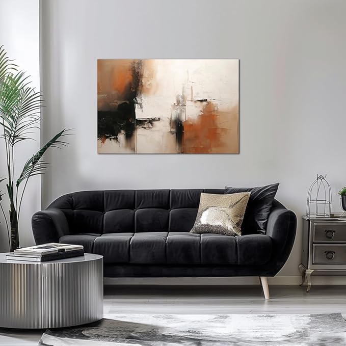 Black and White Canvas Wall Art Decor for Living Room Large Abstract Wall Art Pictures for Bedroom Brown Artwork Painting Large Modern Canvas Print for Home Office Decorations (32x48inches)