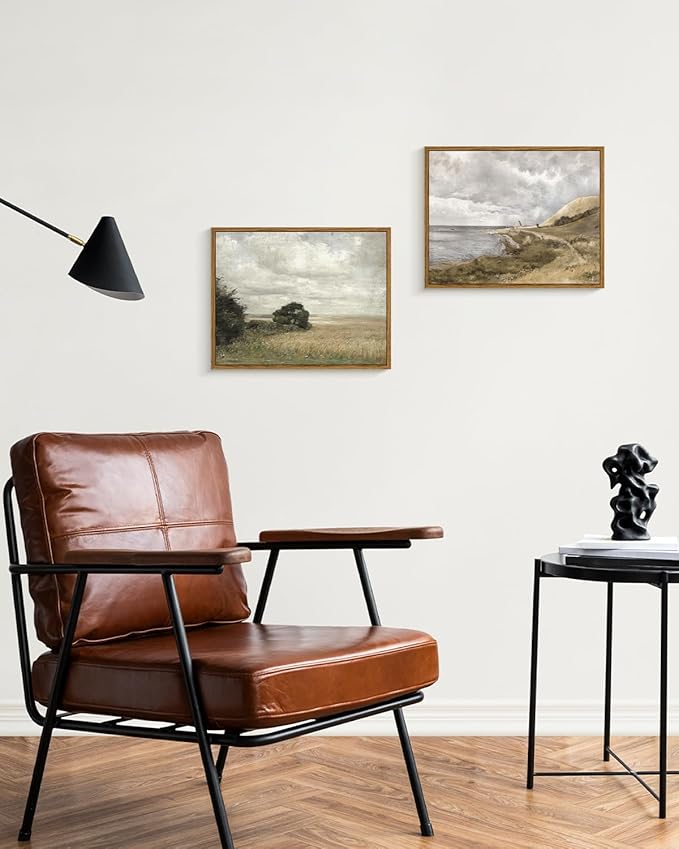 InSimSea Framed Canvas Wall Art Vintage Decor, Landscape Wall Art Prints, Vast Field under Cloudy Sky Wall Decoration, Mid Century Modern Decor, Rustic Farmhouse Bedroom, Retro Room, 11"x14"