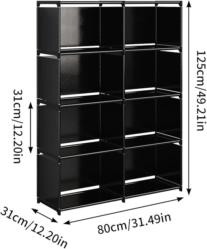 JIUYOTREE 5-Tiers Portable Bookshelf with Fabric Cloth at Back, 8 Cube Closet Storage Organizer Bookcase, Living Room,Study Room,Bedroom, Black