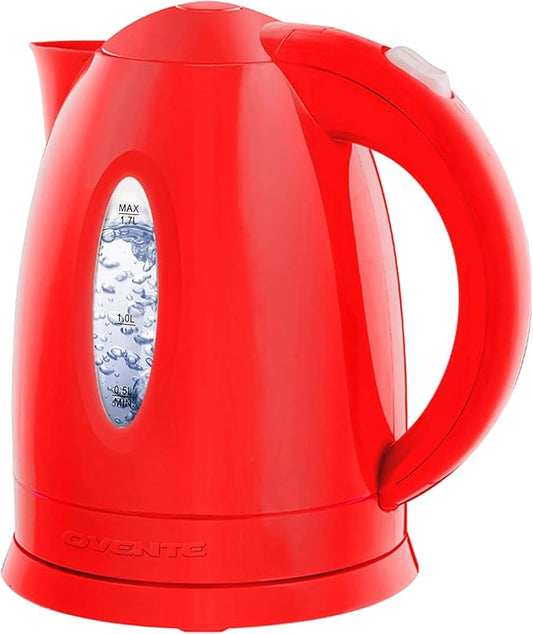 OVENTE Electric Kettle, 1.7L Fast Boiling Water Heater for Coffee or Tea, BPA Free with Water Level Gauge, Auto Shut-Off, Boil-Dry Protection, Indicator Light and Removable Filter, Red KP72R