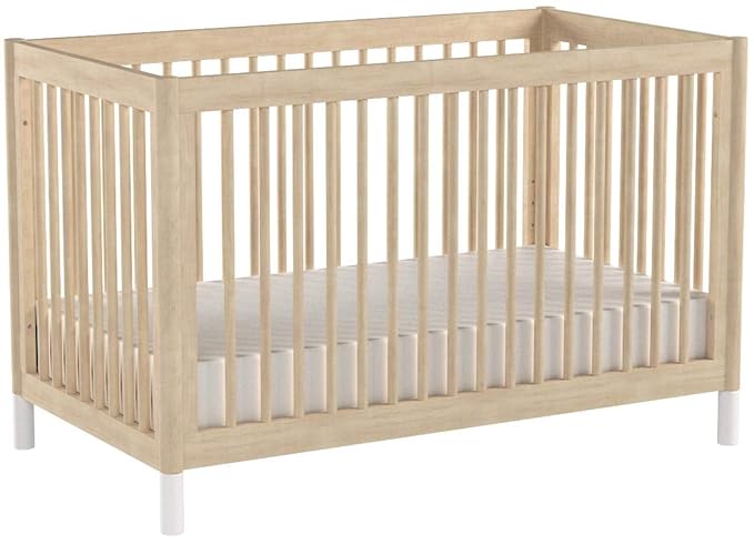 Babyletto Gelato 4-in-1 Convertible Baby Crib with Wooden Toddler Bed, Daybed & Full-Size Bed Conversion - GREENGUARD Gold Certified - 4 Adjustable Mattress Heights - Washed Natural & White