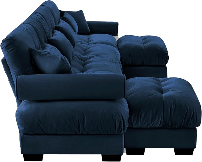 Ball & Cast 166" U Shaped Couch Sectional Couch,4 Seater Modular Couchs with Round Bolster Armrest,6 Pillows,Waist Pillows,Modern Corner Sofa w/ 2 Removable Ottomans,for Living Room,Blue