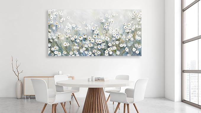NINEASO Abstract Flowers Canvas Wall Art - Elegant Daisy Pictures White Yellow Wildflower Wall Decor Modern Botanical Painting Print Artwork for Living Room Bedroom Home Office Decor 29" x 58"