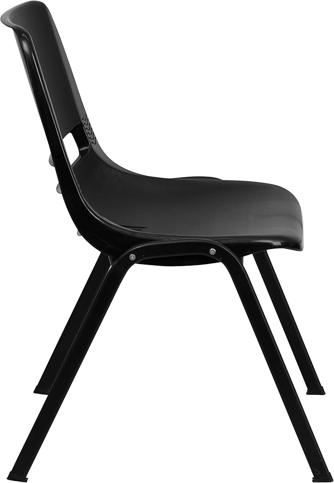 EMMA + OLIVER Black Ergonomic Shell Student Stack Chair - Classroom Chair/Office Guest Chair