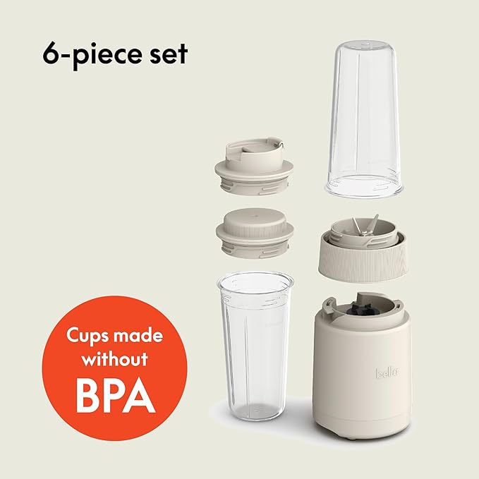 bella 6 Pcs Portable Rocket Blender, Juicer & Smoothie Maker, Press & Twist Design, EverGood™ & BPA Free Dishwasher Safe Parts, 4 Tip Stainless Steel Blade, Cord Wrap, 240 Watt Motor, Oatmilk