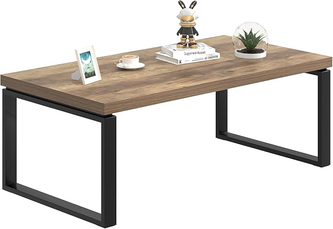 EXCEFUR Coffee Table, Modern Wood and Metal Living Room Table, Industrial Rectangle Center Table for Home Office, Rustic Oak, 47 Inch
