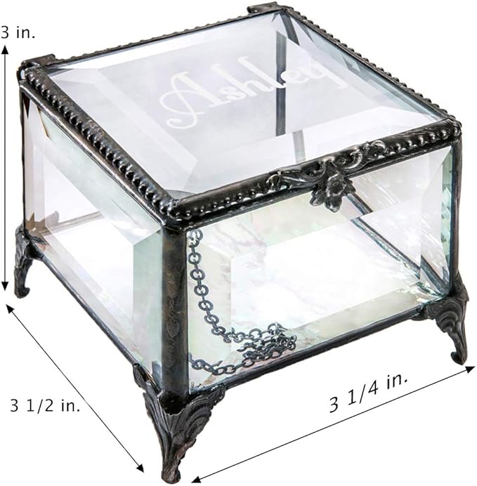 Personalized Engraved Jewelry Box Decorative Vanity Display Stained Glass Keepsake -J Devlin Box EB217-1 (Clear Beveled)