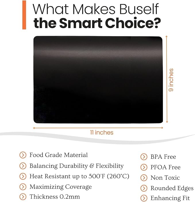 Toaster Oven Liner – Compatible with Breville, Cuisinart, Black & Decker, Dash, and More – Nonstick Heat Resistant Reusable Air Fryer Liners, PFOA & BPA Free, 9x11", 2 Pack, Black