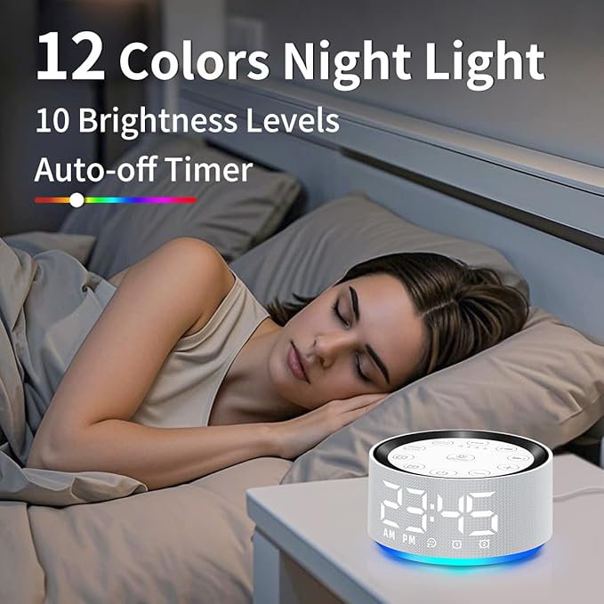 【3 in 1】Sound White Noise Machine Alarm Clock with 30 Sleeping Sounds Sleep Brown Noise Machine for Baby Kids Adults Backup Battery 32 Level Volume 5 Timers Night Light Memory Function for Home Office