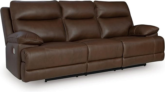 Signature Design by Ashley VonRyan Modern Leather Match Power Reclining Sofa with USB Ports, Dark Brown
