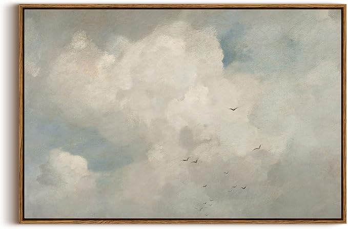 InSimSea Framed Canvas Wall Art Vintage Decor, Home Decor Classical Oil Paintings Sky Cloud Birds Prints, Vintage Landscape Large Wall Art for Living Room Bedroom Bathroom Office Decor, 20"x30"