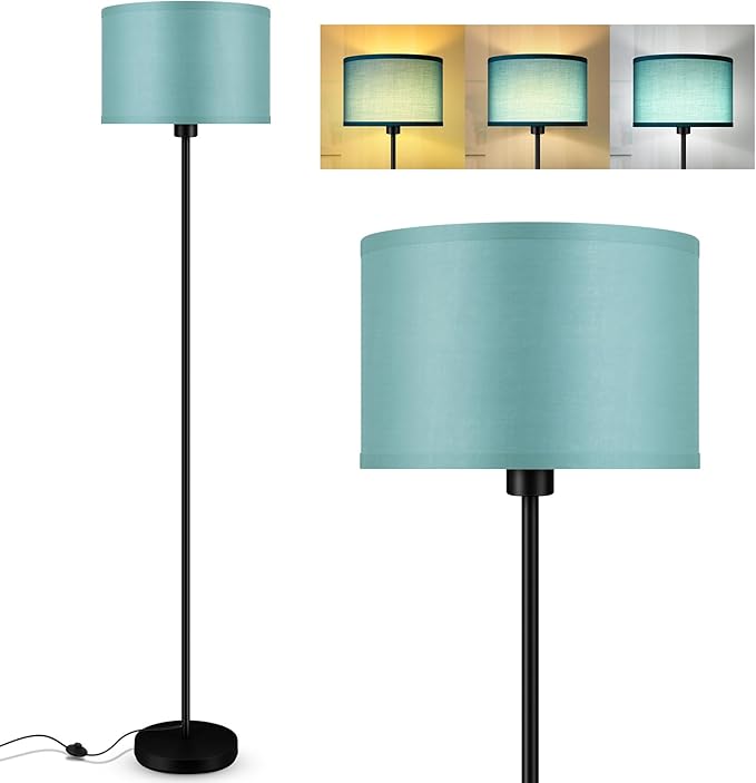 Black Floor Lamp Standing Lamp, 58" Tall LED Floor Lamp, Simple Living Room Lamps with Lampshade, Foot Pedal Switch, Small Tall Lamp for Bedroom/Dining Room/Boys' Room/Girls' Room, Green(Without Bulb)