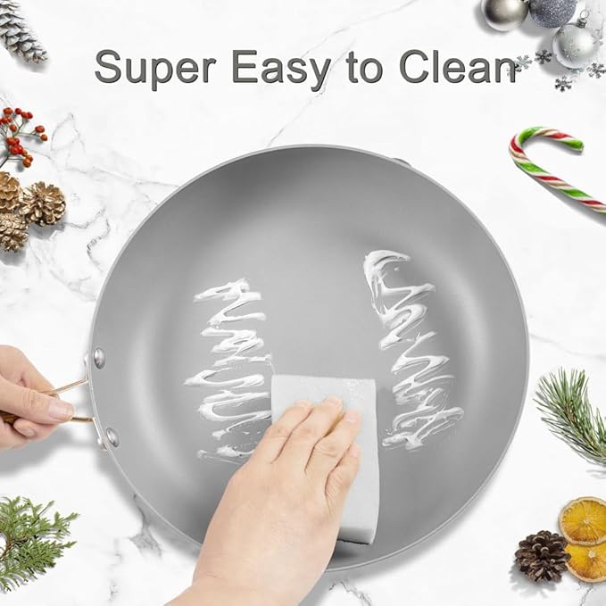 AUDANNE Nonstick Pots and Pans Set 9 Pieces, Non Stick Kitchen Cookware, Cooking Skillets Include Frying Pan with Lid, Saucepan, Casserole, Spoon, Turner Spatula, PFOA Free for Induction, White & Gold