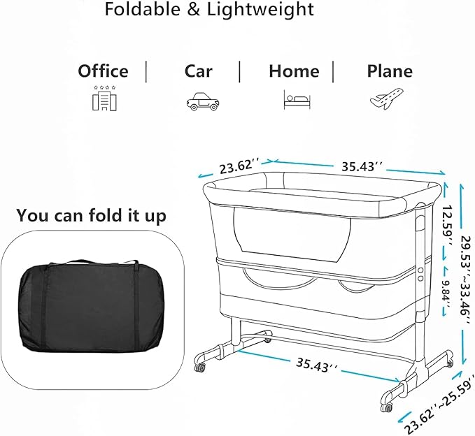3 in 1 Baby Crib,Bassinet Bedside Crib Adjustable Portable Bed for Infant,Baby Newborn Must Have Bed,Grey