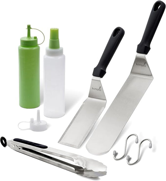 Metal Spatula Set of 4 - Griddle Accessories kit - Grill Flat Spatula Pancake Flipper Hamburger Turner - Metal Utensil Great for BBQ Grill Flat Top Cast Iron Griddle - Commercial Grade