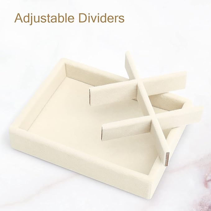 DesignSter Small Jewelry Tray-Ring Organizer 2PCS Premium Velvet Rings Earrings Display Tray Storage Insert Holder for Jewelry Box, Drawer, Dresser (6 Grids, Beige)