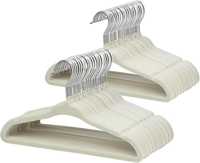 ManGotree 11" Baby Velvet Hangers, Non-Slip Infant Coat Hangers, Ultra-Thin Toddler Felt Hanger with 360° Swivel Hook, Space Saving Children's Hanger for Kids Clothes, 48 Pack (Beige)