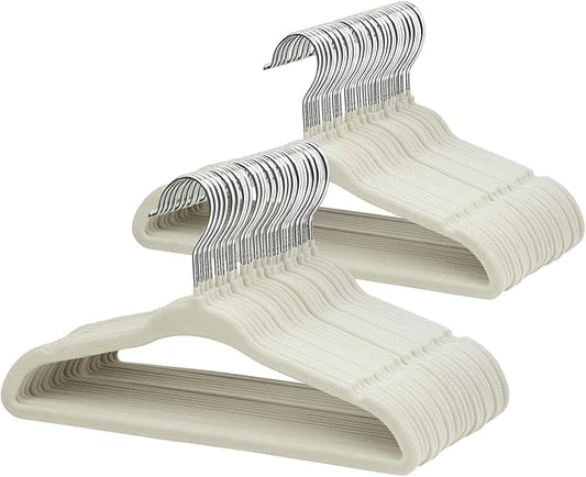 ManGotree 11" Baby Velvet Hangers, Non-Slip Infant Coat Hangers, Ultra-Thin Toddler Felt Hanger with 360° Swivel Hook, Space Saving Children's Hanger for Kids Clothes, 48 Pack (Beige)