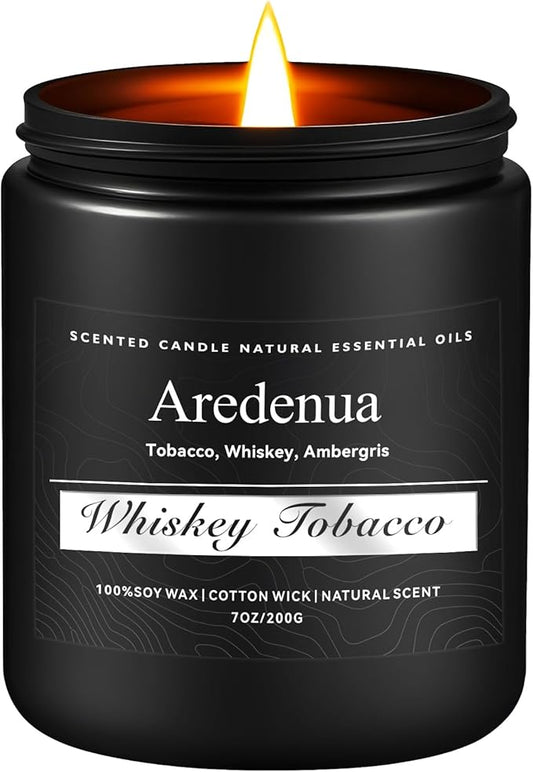 Whiskey Tobacco Candle, Manly Soy Candles for Home Scented, Masculine Scented Candles Aromatherapy Gifts for Men - 7oz Manly Candle, 50 Hours Burn Time, Perfect for Creating Relaxing Atmosphere