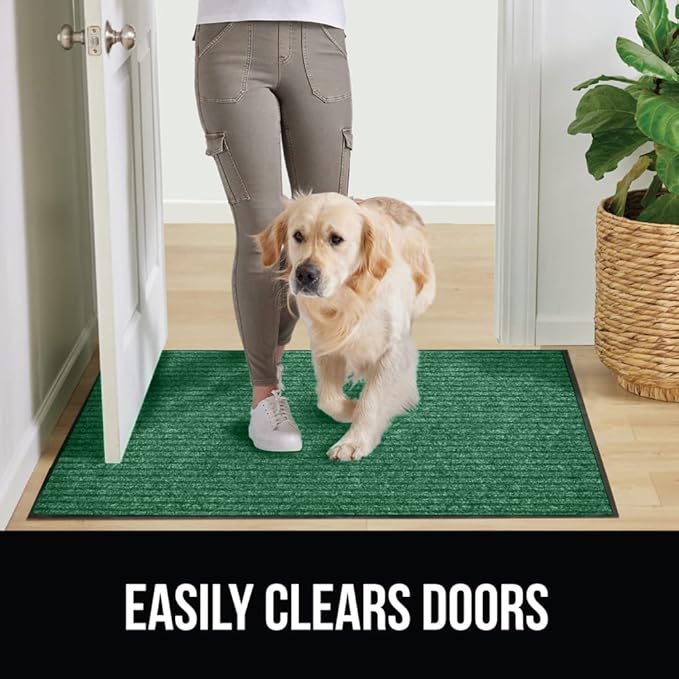 GORILLA GRIP Traffic Guard Door Mat, Heavy Duty Welcome Mats, Commercial Office Space Doormat, Waterproof, Fade Resistant, Strong Rubber Backing, Low Profile, Shoe and Boot Scraper, 29x17, Green