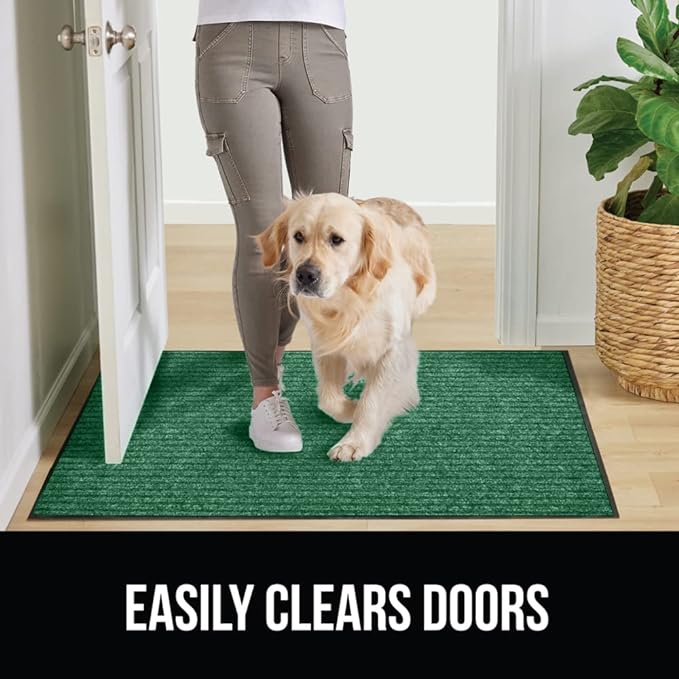 GORILLA GRIP Traffic Guard Door Mat, 60x36, Heavy Duty Welcome Mats, Commercial Office Space Doormat, Waterproof, Fade Resistant, Strong Rubber Backing, Low Profile, Shoe and Boot Scraper, Green