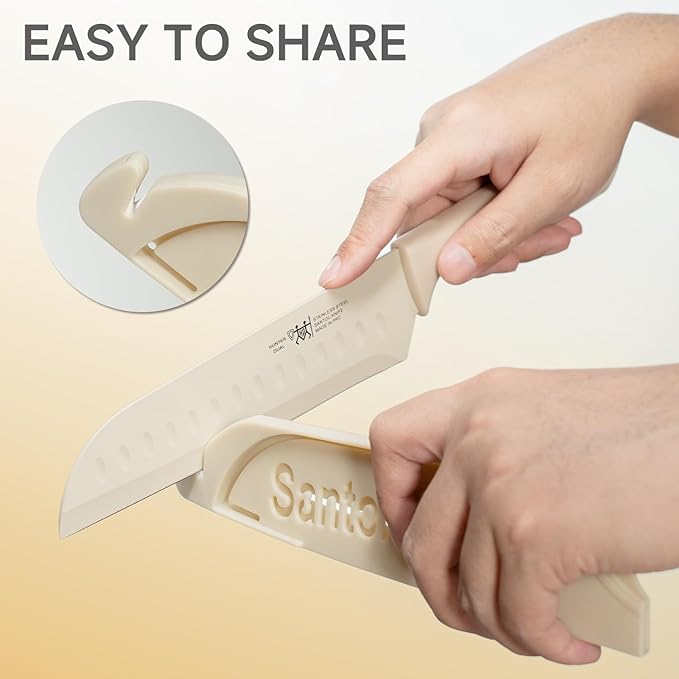 Knife Set, 12-PC Colorful Kitchen Knife Set, 6 Sharp Kitchen Knives with Covers for Cooking, Cutting&Chopping (Beige)